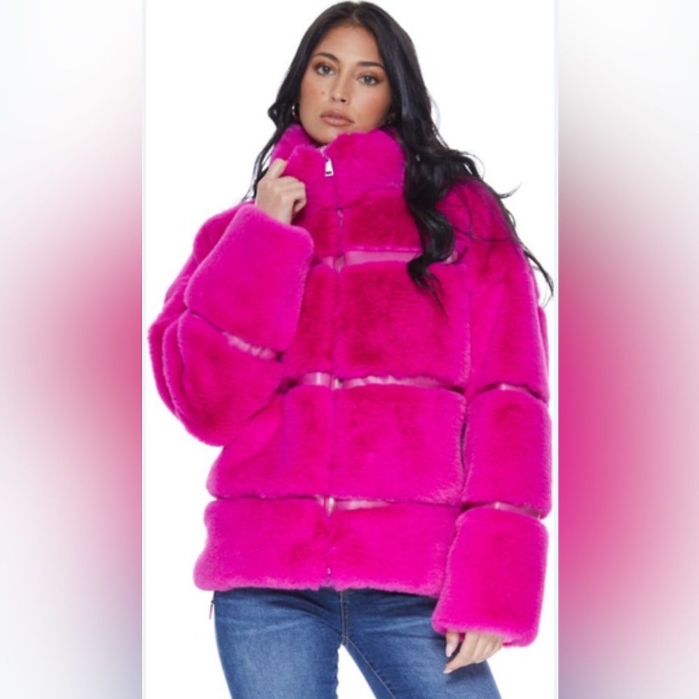 Blue Revival Vibrant Pink faux fur Jacket for Women
